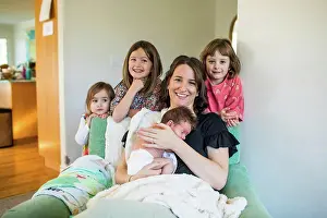 Large Group Prints: Mother of four holding her newborn baby