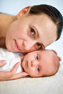 Brown Haired Prints: Mother with her one month old baby