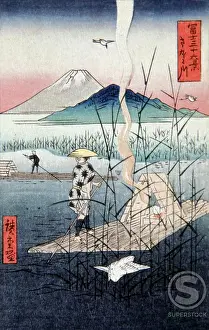 Water Vehicle Prints: Mount Fuji Ando Hiroshige (1797-1858 Japanese) Woodcut print
