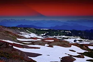 Glow Prints: Mount Rainier casts a shadow at sunset
