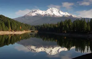 Rocks Prints: Mount Shasta standing above beauitful Lake Siskiyou