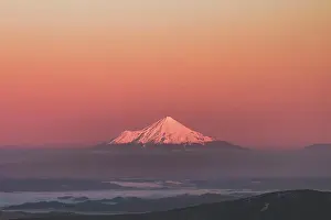 Calm Prints: Mount Taranaki rising in the mist at sunrise, Tongariro National Park, New Zealand