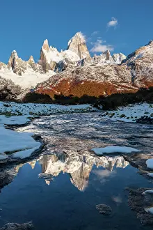 Mountain range with Cerro Fitz Roy reflected