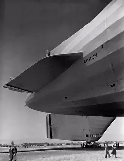 Aviation Prints: Mountain View, California: c. 1932 The tail end of the dirigible Akron at Moffett Field in California