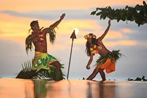 Tahiti Prints: MR Tahitian Couple (age early 20's) in Traditional Tamure Dance Outfits