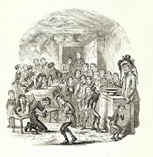 Stress Prints: Mrs. Squeers administering compulsory dose of brimstone and treacle by Phiz (Hablot Knight Browne)