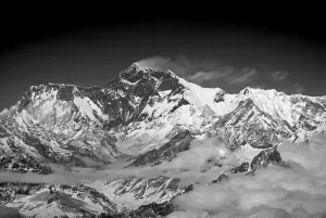 Nepal Prints: Mt Everest with its customary plume of cloud blowing off the summit
