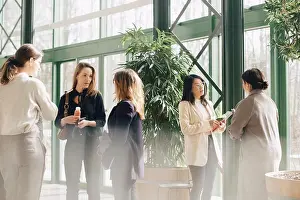 Networks Prints: Multi-ethnic businesswomen networking in conference event