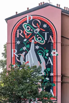 Frescoes Prints: Mural in porta romana street, Milan, Italy