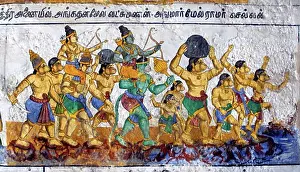 Tamil Nadu Prints: Murals- Epic Ramayana-Wall Paintings in Ramasamy Temple at Kumbakonam