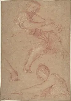 Composition Prints: Two Muses 17th century Charles Le Brun French This drawing is a preparatory composition for a ceiling painting