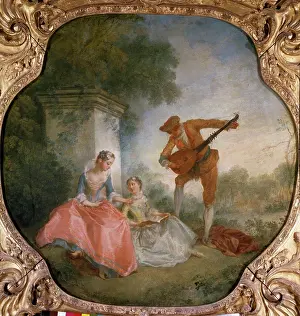 Lute Prints: The Music Lesson by Nicolas Lancret, (1690-1743), France, Paris, Musee du Louvre