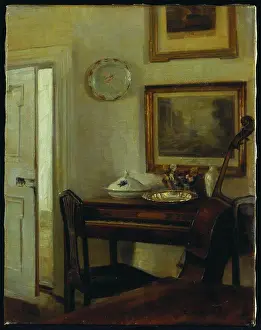 Instrument Prints: The Music Room. Carl Holsoe (1863-1935). Oil on canvas, 59 x 46.4cm