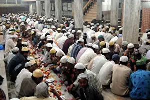 Ramadan Prints: Muslims break their Ramzan or Ramadan fasting at Khatri Masjid in Pydhonie ; Bombay now Mumbai ; Maharashtra ; India
