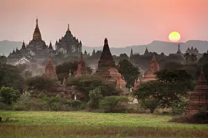 Architectural Prints: Myanmar, Bagan, Ananda Temple on left and Thatbyinnyu Temple adjacent to Ananda Temple