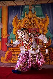 Traditional Prints: MYANMAR(BURMA), PAGAN, TRADITIONAL BURMESE PUPPET SHOW, PUPPET