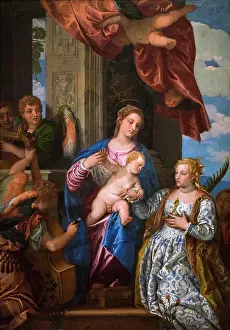 Medium Group Of People Prints: The Mystic Marriage of Saint Catherine; About 1550-60; Oil on canvas Paolo Veronese; Italian; 1528-88