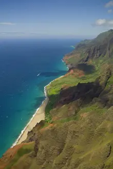 Hills Prints: Na Pali Coast shoreline, Kauai, Hawaii (ariel)