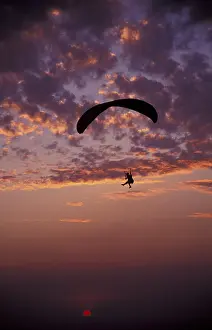 Solitary Prints: N.A. USA, Washington, Step Toe State Park, Paragliders and sunset