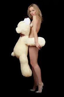 Sexy Prints: Naked young woman posing with large teddy bear
