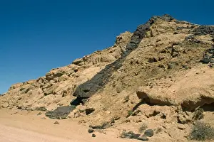 Namibian Prints: Namibia, Dolerite Dyke, Molten Laver Ridge Through Hard Rock With Unequal Weathering