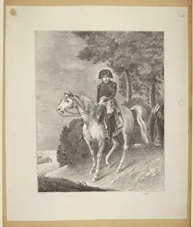 Horseback Prints: Napoleon on horseback, face, in a wooded landscape