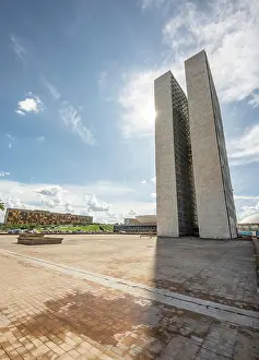 Brazil Prints: National Congress building, designed by Brazilian architect Oscar Niemeyer; Brasilia