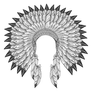 Graphic Prints: Native american indian headdress with feathers