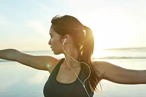 Mind Prints: Nature, yoga and woman in warrior pose for posture