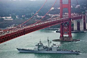 Navy Prints: Naval Vessel passing under the Golden Gate Bridge
