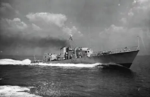 Picture Prints: Navy Tests Gas Turbines In Gunboat -- HMS Grey Goose at speed in the Nab Tower area during Channel trials today