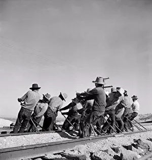 Unitedstates Prints: Needles, California: March, 1943 An Indian section gang at work on the tracks in the Atchison