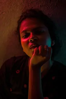 Lips Prints: Neon photography of a girl