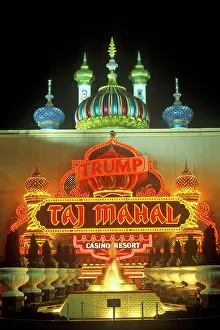 Advertising Prints: Neon sign outside of Donald Trump's Taj Mahal Casino in Atlantic City, NJ