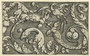 Ornament Prints: Netherlands, Monogrammist IG, Ornament with bird and bird heads