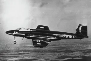 1950 Prints: New Canadian Jet Fighter Takes To The Air -- The twin-jet Avro CF-100