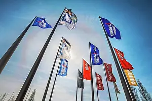 Entrances Prints: New Munich Trade Fair Centre, flags at the main entrance West