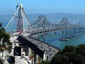 National Landmark Prints: New and old Bay Bridge across the San Francisco Bay, San Francisco, California, USA