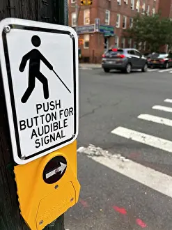 Sound Prints: New Signs at Crosswalk, Push Button for Audible Signal for visually impaired people