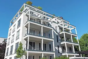 Terrace Prints: New white apartment building in Berlin, Germany, Europe