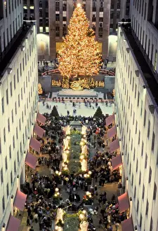 Holidays Prints: New York City. Rockefeller Center Decorated For Christmas, Including Tree