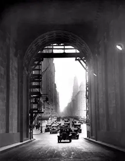 Unitedstates Prints: New York, New York: c. 1929 Looking from inside the Arch at Grand Central at the cars coming up Park Avenue