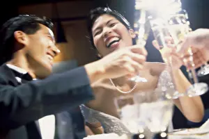 Beginnings Prints: Newlywed couple celebrating with champagne