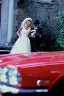 Life Events Prints: Newlywed couple running towards a car