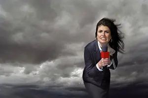 Weather Prints: News presenter in storm