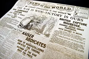 Newspaper Prints: News of the World newspaper reporting on the end of the First World War