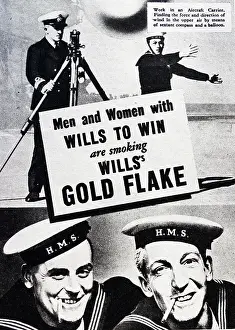 Newspaper Prints: Newspaper advertisement for Wills's Gold Flake cigarettes using navy as promotion