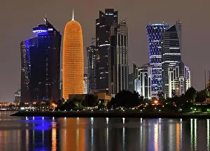 Night Picture Prints: Night scene, skyline of Doha with Al Bidda Tower