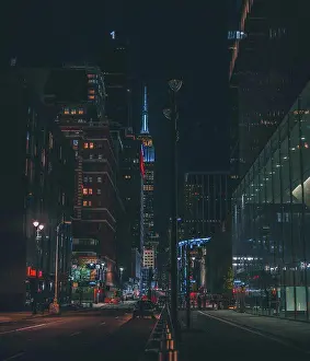 Main Road Prints: night traffic in the city New York usa buildings street