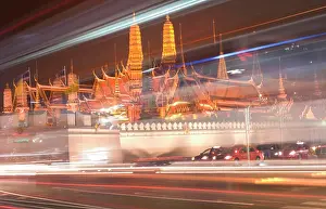 Capital Cities Prints: Night traffic surrounding the Grand Palace of Bangkok